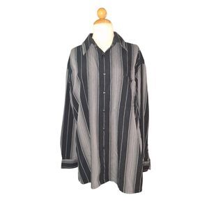 Pierre Cardin Black Gray Striped Button Down Striped Shirt Size Large Men's
